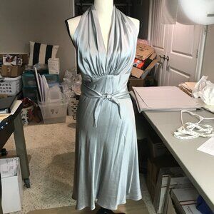 Women's ice blue 100% silk Blair Delmonico Wrap dress OS